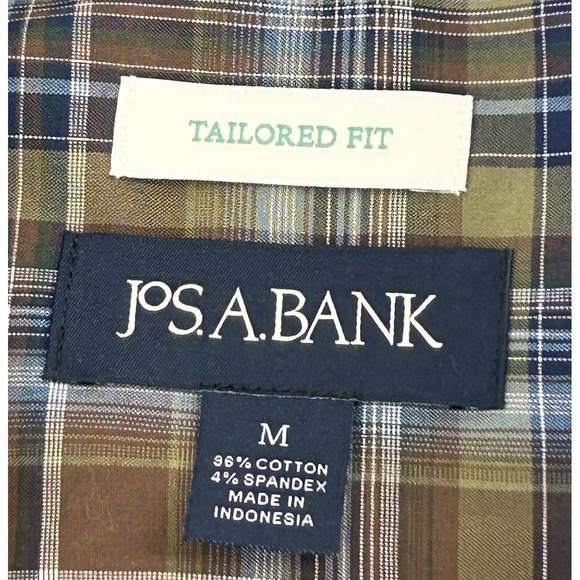 Jos A Banks Tailored Fit Green Plaid Long Sleeve Button Up Mens Medium Shirt - Picture 4 of 8